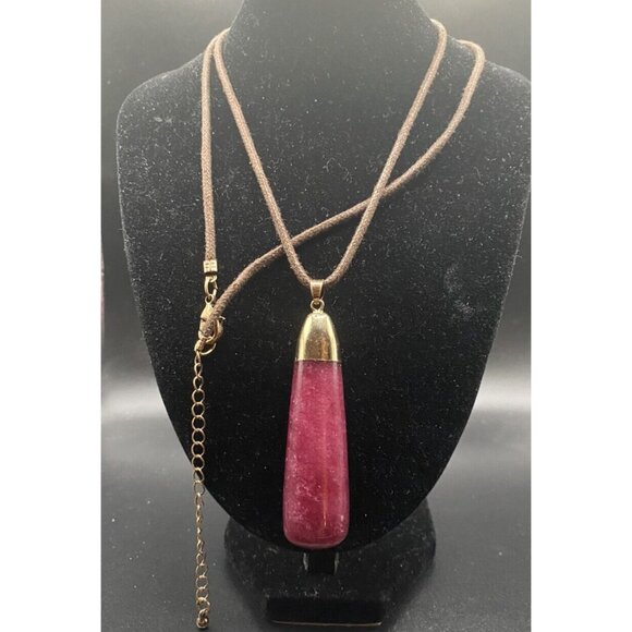 Necklace Large Dark Pink Dragon Vein Agate 26 Gram Teardrop Pendant Nylon Cord - Picture 4 of 7